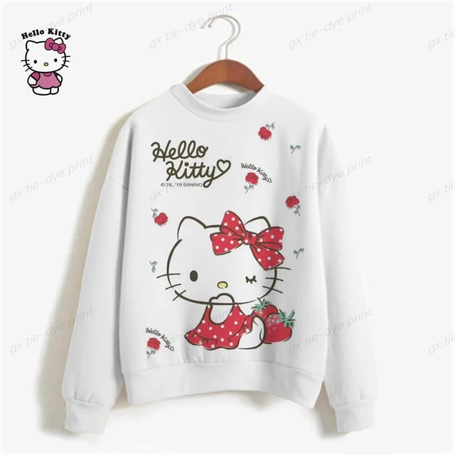 Hello Kitty Chandail en Molleton Femme Rue Haute pour Chandails à Capuchon Graphiques Y2k Vêtements Imprimé Dessin Animé Mode Chandails à Capuchon HOEMLIN