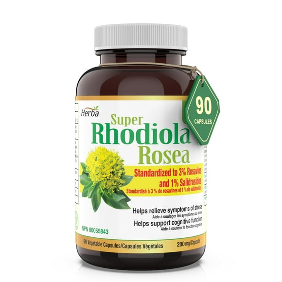 Herba Supplément Rhodiola Rosea 200mg - 90 Gélules Végétales | Gélules de Rhodiola 100% Naturelles – 3% de Rosavines et 1% de Salidrosides | Les Suppléments de Rhodiola Aident à Soulager les Symptômes du Stress et de l'Anxiété.