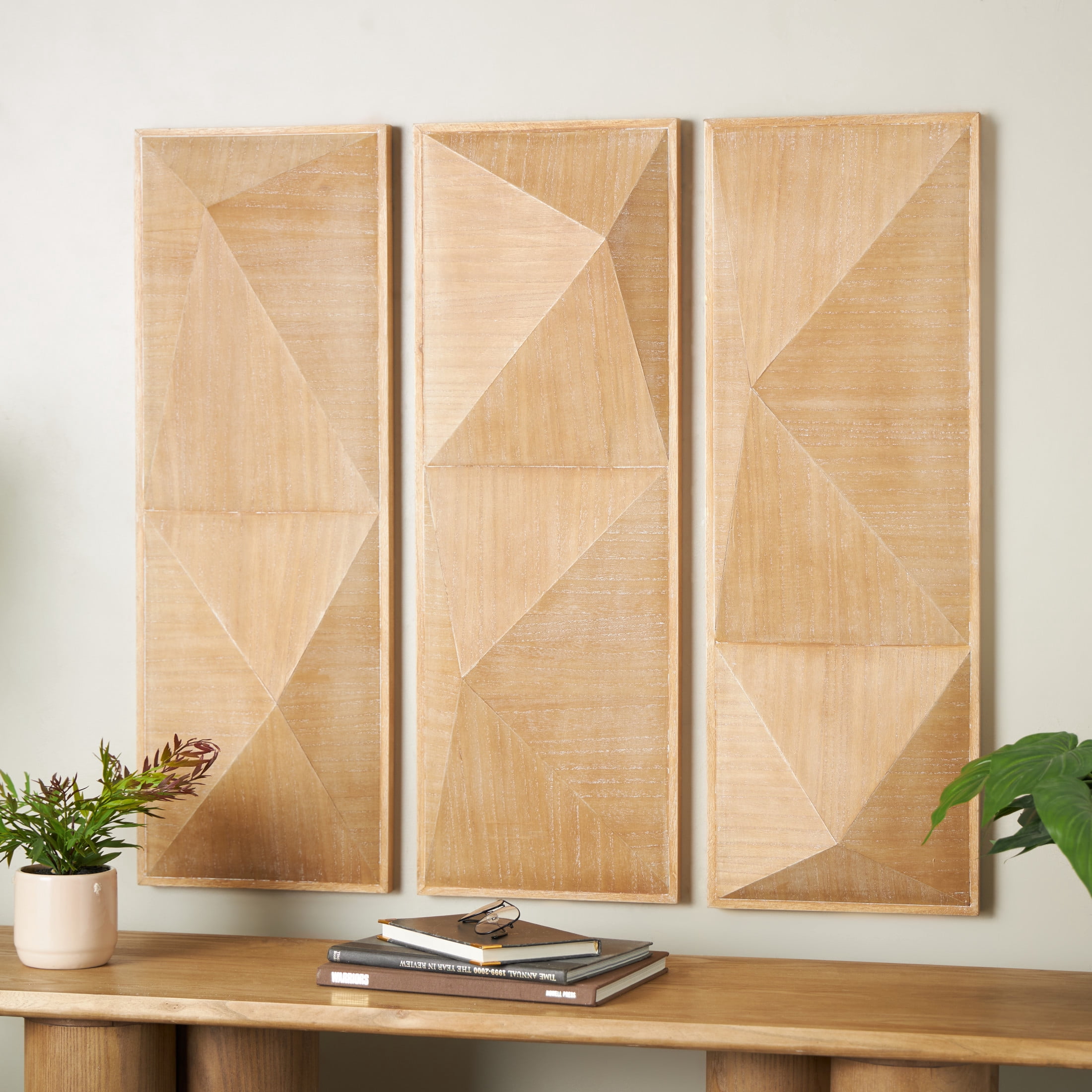 DecMode Brown Wood 3D Geometric Wall Decor (3 Count)