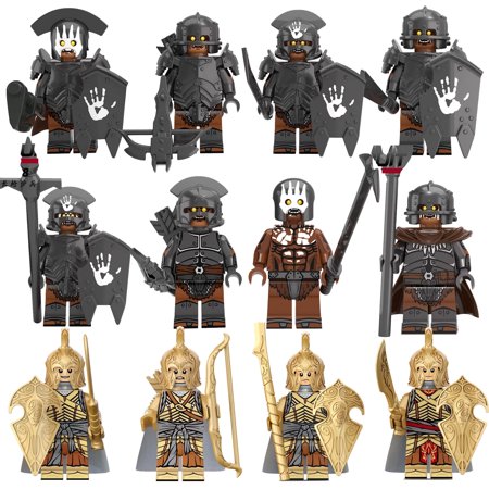 12 Pcs The Lord of the Rings Medieval Knights Minifigures Toy Sets, 1.77 Inch Ancient Military Armor Orcs Soldiers Elf Guard Building Blocks Action Figures for Kids and Fans Birthday, Easter Gifts