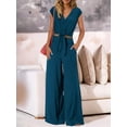 thumbnail image 3 of Women'S Summer 2 Piece 2025 Cap Sleeve V Neck Belted Crop Tops Wide Leg Pants Sets Casual Tracksuit Dark Green XL, 3 of 7