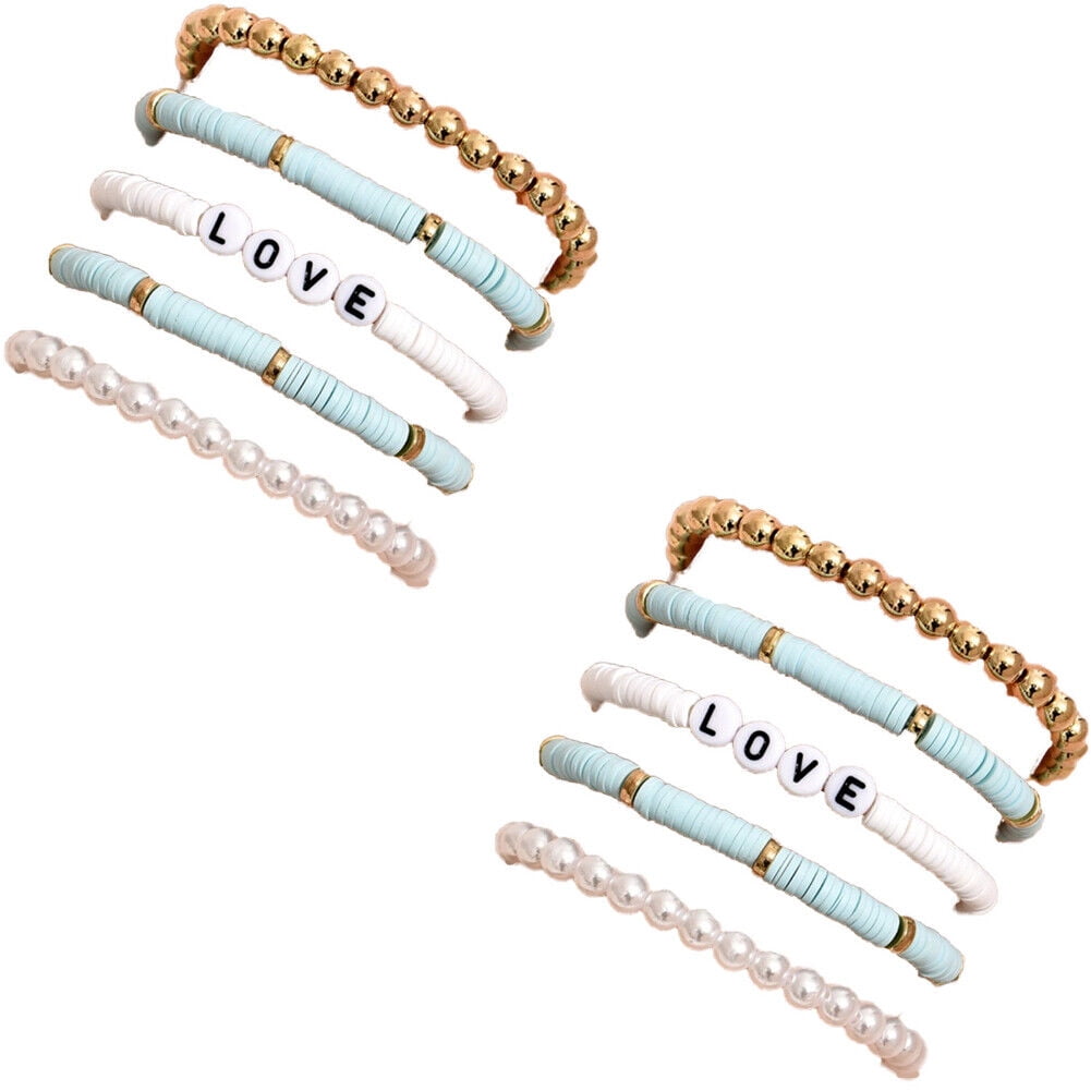 Heart Bead Bracelet, Heishi Bracelet, Polymer Clay Bead, 14k Gold Filled  Bead,stretch Bracelet 