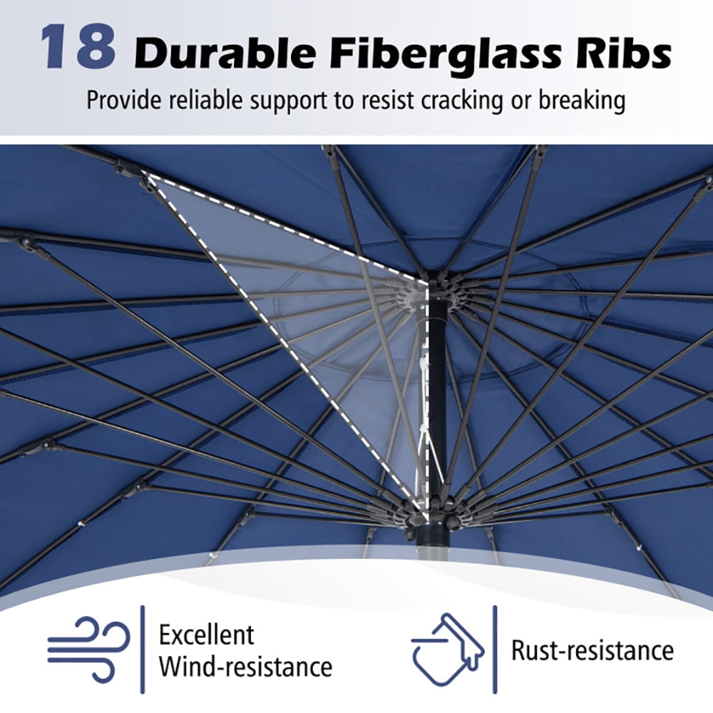 Aimee Lii 9 Feet Round Patio Umbrella with 18 Fiberglass Ribs, Sunbrella Patio Umbrellas, Navy Aimee Lii 9 Feet Round Patio Umbrella with 18 Fiberglass Ribs, Sunbrella Patio Umbrellas, Navy