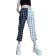 thumbnail image 4 of Qiylii Woman Black White Checkerboard Splicing Trousers,Plaid Loose Long Pants, 4 of 9