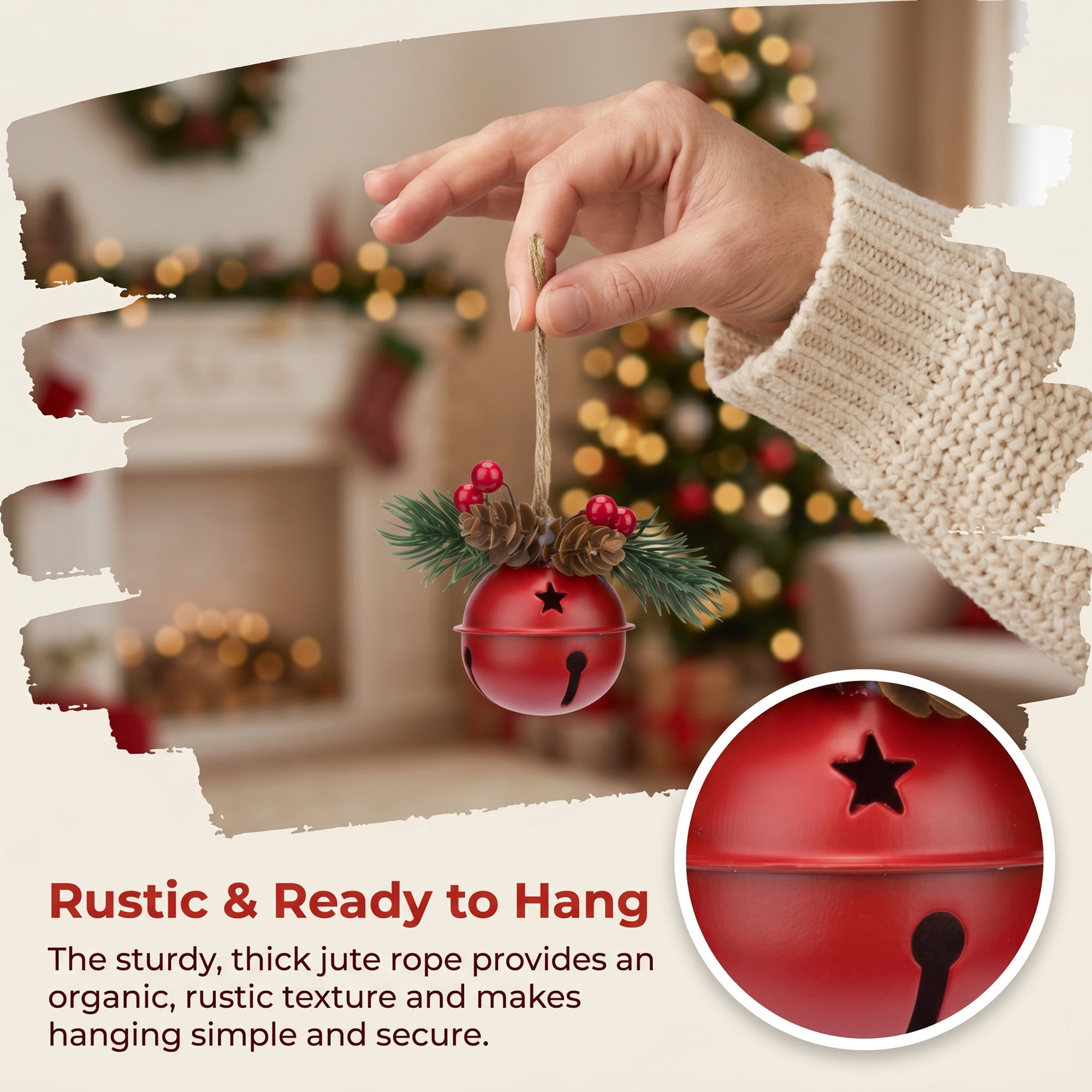 Unique Bargains 2Pcs Vintage Iron Door Knob Protection Hanging Bells Red 2" x 2" x 5.1"