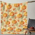 thumbnail image 4 of HomeKingdee Autumn Season Pumpkin Throw Blanket Fall Leaf Maple Wheat Harvest Fall Decor Beige Blanket Cozy Soft Lightweight Flannel Plush Blankets, 4 of 8