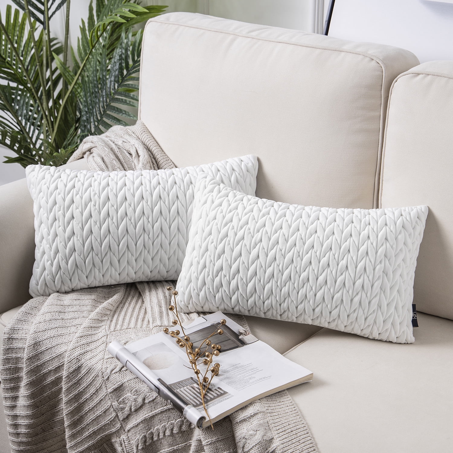 Phantoscope Quilted Velvet Braid Textured Pleated Decorative Throw