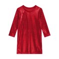 thumbnail image 3 of Xnihocha Kids Girls Sequins Hip Hop Jazz Dance Costume Sparkly Long Sleeve Party Club T-Shirt Midi Dress Red 7-8, 3 of 5