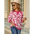thumbnail image 3 of Women'S Fuzzy Knit Sweater Crew Neck Long Sleeve Floral Pullover Soft Cozy Loose Fit Fall Winter Top Rose Red XL, 3 of 7