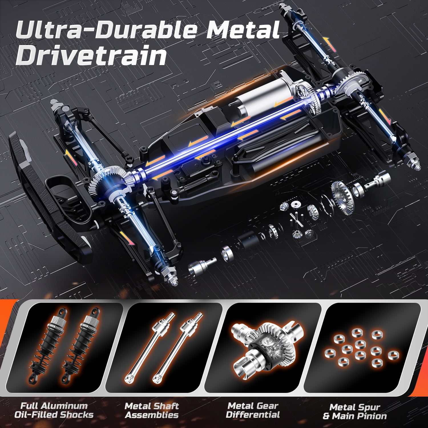 DEERC 1:10 Scale RC Car for Adults & Boys, 48KM/H Speed 4X4 Hobby RC Monster Truck with Lights, 2 Rechargeable Batteries, 2.4 GHz All Terrain Remote Control Car Toys for 30mins Fun