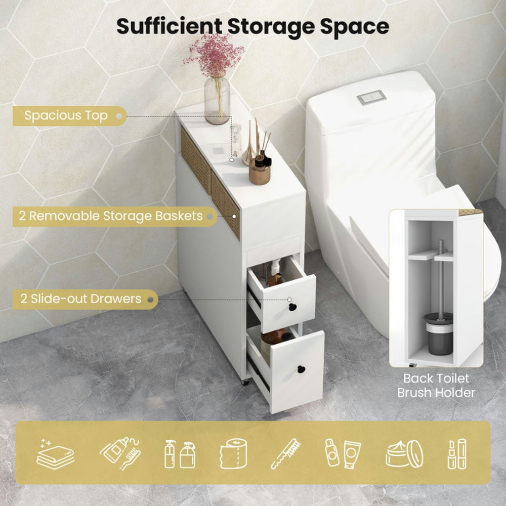 Finihen Bathroom Storage Cabinet, Bathroom Floor Cabinet, Slim Bathroom Cabinet Wooden Toilet Organizer with Deep Slide Out Drawers, for Bathroom, Living Room, Bedroom, Kitchen, White Finihen Bathroom Storage Cabinet, Bathroom Floor Cabinet, Slim Bathroom Cabinet Wooden Toilet Organizer with Deep Slide Out Drawers, for Bathroom, Living Room, Bedroom, Kitchen, White