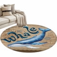 thumbnail image 2 of Summer Blue Sea Whale Round Area Rugs 3 ft, Nautical Vintage Ocean Wave Compass Sailboat Linen Washable Small Area Rug with Non-Slip Sturdy Edge Binding Round Front Door Mat Floor Carpet for Entryway, 2 of 9
