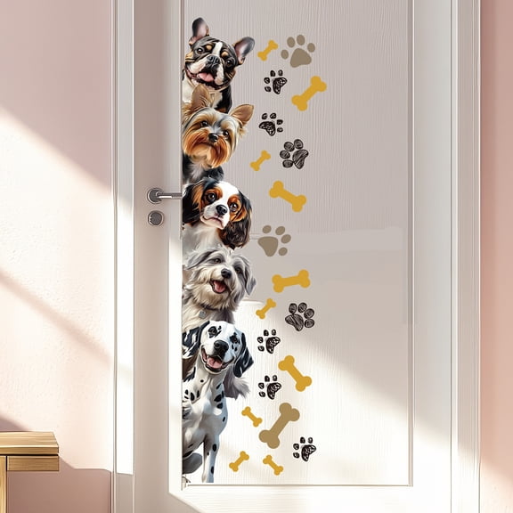 Realistic Puppy Wall Stickers Bones and Paw Prints Wall Decals Cute Dog Sitting Room Adhesive Sticker DIY Vinyl Art Decor