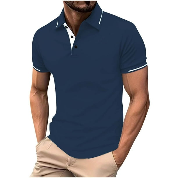pstuiky camisetas para hombre, Camisa de manga corta con cuello vuelto, versátil, de color liso y estilo informal para hombre camisas casuales para hombre s