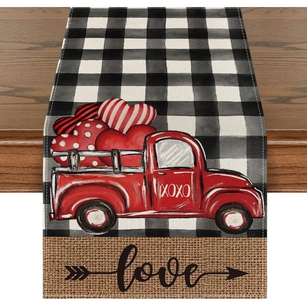 Camino de mesa para el día de San Valentín, decoraciones para el día de San Valentín, decoraciones para fiestas del día de San Valentín, manteles de mesa con corazones rojos para el día de San