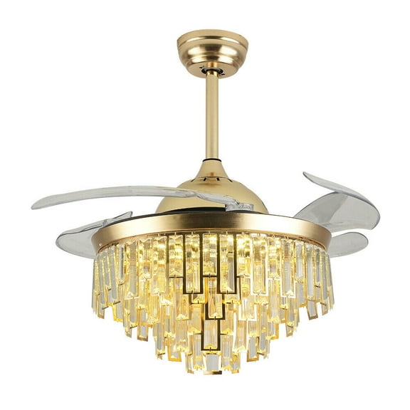 42"Modern LED Lighting Crystal Invisible 4*Retractable Blades Ceiling Fan Light