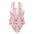 thumbnail image 2 of Girls Ruffle One Piece Swimsuit, Stretchy Fabric for Beach & Pool Activities Cute Pig, 2 of 8
