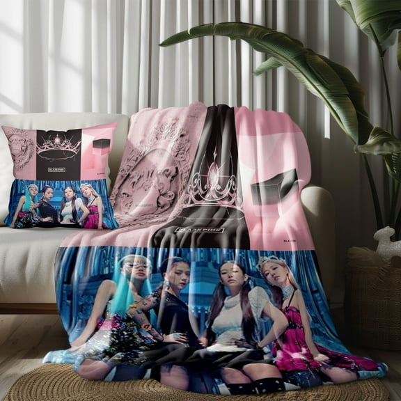 Throw Blanket and Pillowcase Set of 2,Blackpink Thin Bed Couch Decor Kids Adult Nap Micro Fleece Fuzzy Blankets Bedroom Car All Season Birthday Gifts
