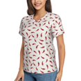 thumbnail image 2 of Zufioo Chili Print Women's Classic V-neck T-shirt, V-neck Short-sleeved Tops Home Wear, Suitable for Daily Life, Work, Outdoors-Small, 2 of 8