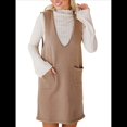 thumbnail image 2 of Vestido Corto de Punto Liso Sin Mangas con Cuello en V y Bolsillos para Mujer Caqui M, 2 of 10