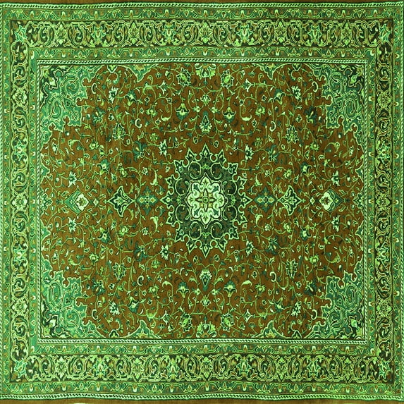 Ahgly Company Indoor Square Medallion Green Traditional Area Rugs, 5' Square