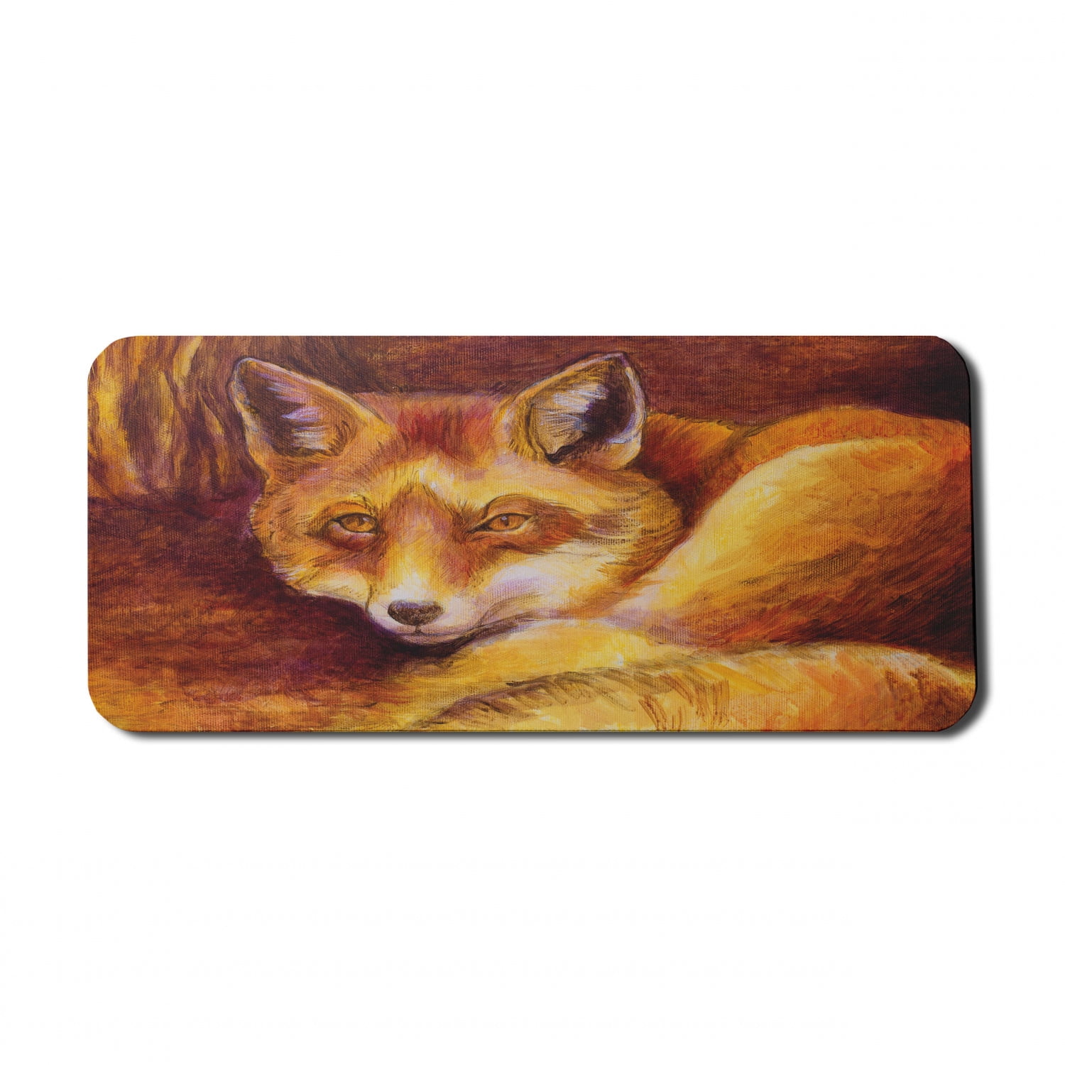 Fox Computer Mouse Pad, Monochromatic Fox Resting Painting Style