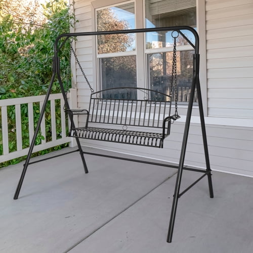 iTopRoad Porch Swing Stand Wrought Iron Porch Swing Frame Black