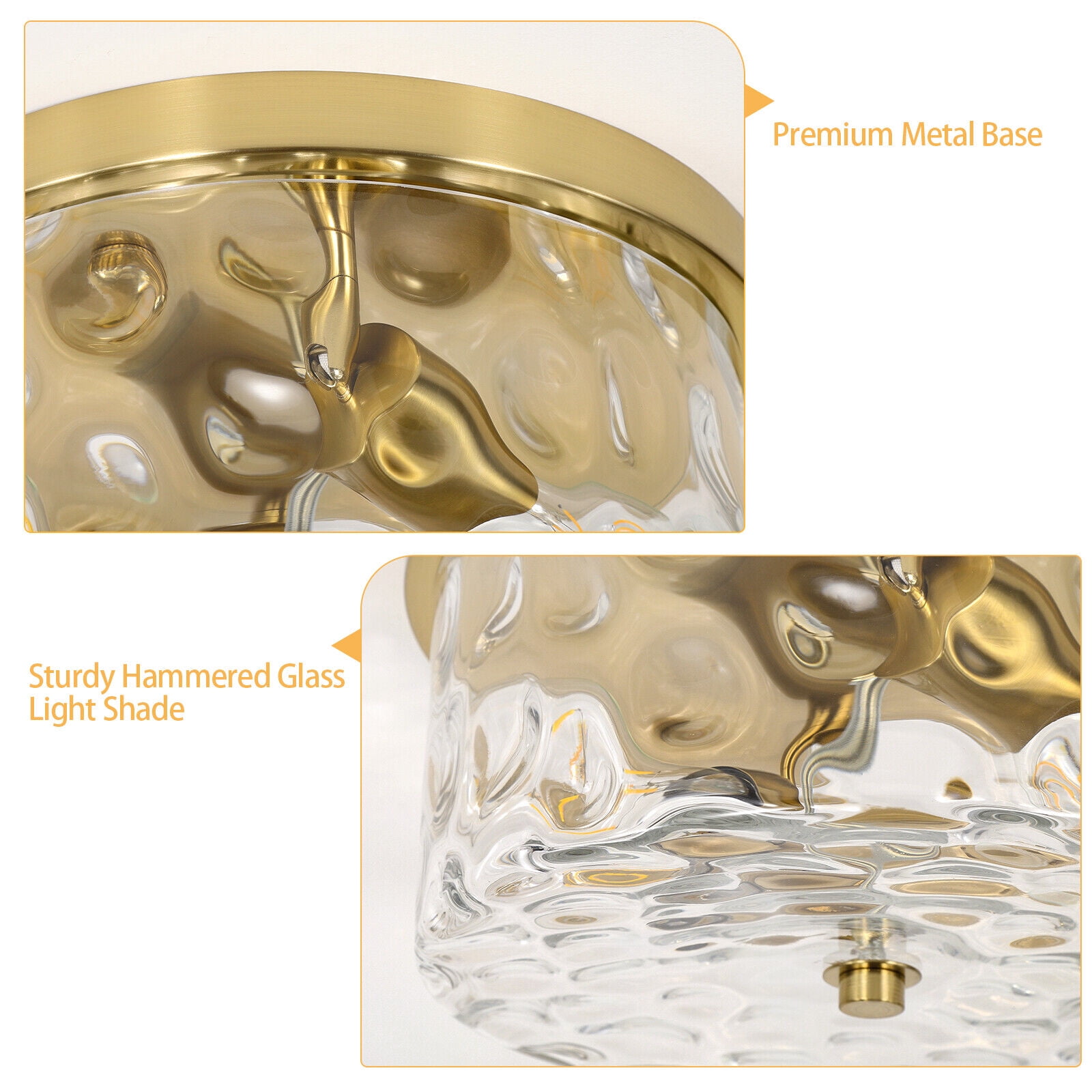 Gold Vintage Ceiling Light Fixture Semi Flush Mount with Bubble Glass Shade 2-Light Farmhouse Ceiling Light Ceiling Lamp for Living Room Bedroom Foyer Hallway 11.8"