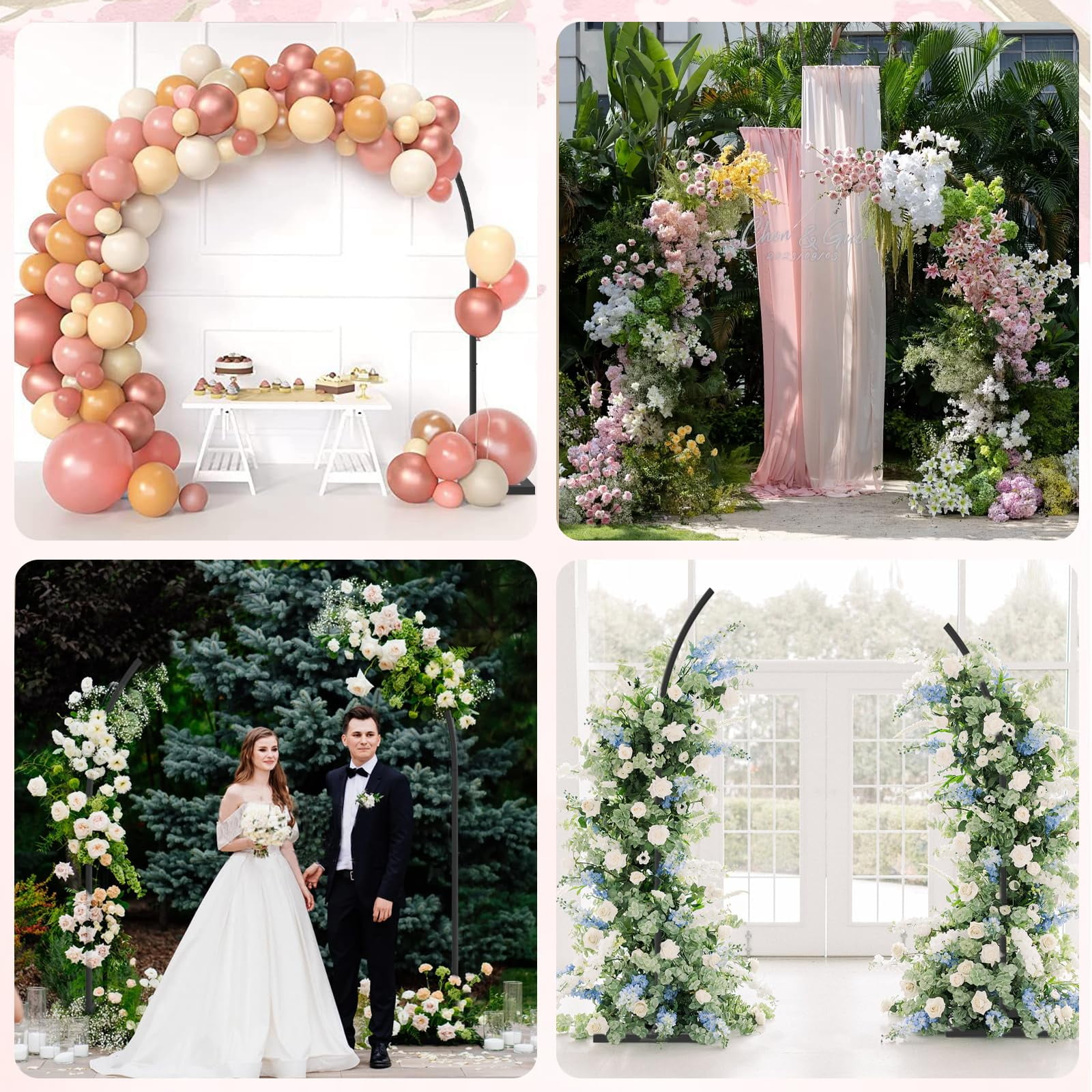 Yacona Set of 2 Balloon Arch Kits, 8ft and 6.8ft Metal Half Flower Arch Stand, Wedding Backdrop Frames for Ceremony, Black