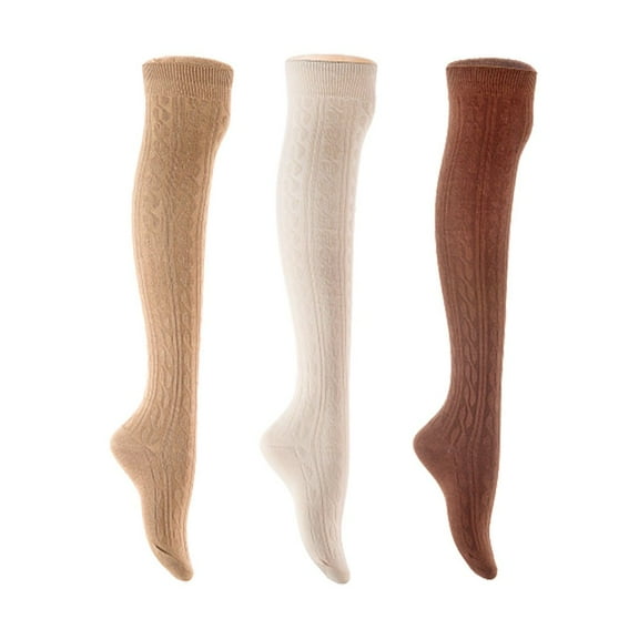 Lian LifeStyle Women's 3 Pair Adorable Comfortable Soft Thigh High Over Knee High Cotton Socks Size 6-9 L1024 Beige,Cream,Coffee