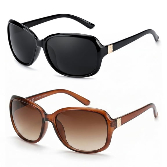Women's Chic 2-Pack Statement Sunglasses UV400 Oversized Square Gold Hardware for Music Festival Coachella Rooftop Bar Night Out