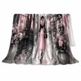 thumbnail image 2 of Romantic Pink Paris Cobblestone Street Woman Walking Away, Warm Flannel Blanket for Living Room and Reading Nook, Festive autumn celebration Scene, Art Lovers autumn celebration Gift, 2 of 7