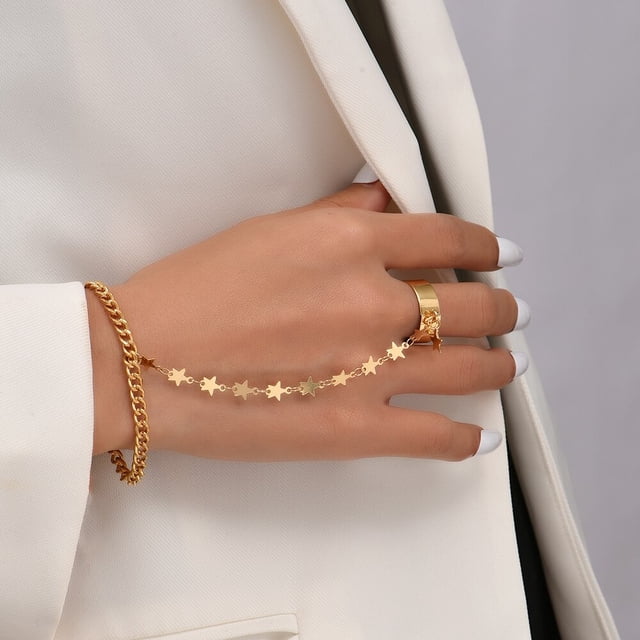 Pulsera de cadena de eslabones de mariposa creativa, brazalete de anillo de dedo conectado, pulseras para mujeres, arnés de mano vinculado, regalos de joyería para parejas Tan Jianjun unisex