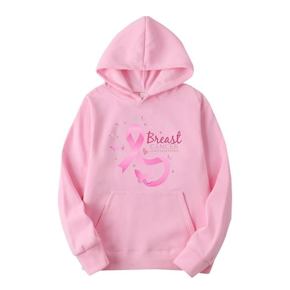 Sweatshirt Hoodies For Women Long Sleeve Crew Neck Winter Fall Loose Solid Breast Cancer Prevention Printing Hoodie Sweater Casual Tops