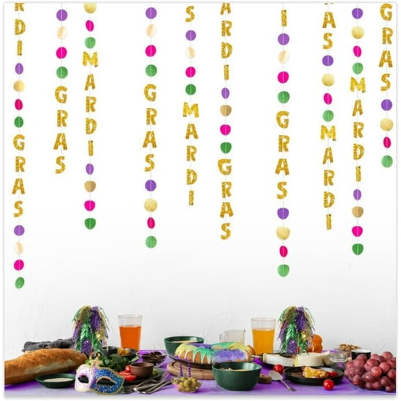 Cheerland Mardi Gras Garlands Purple Gold Green Circle Dot, 52 ft