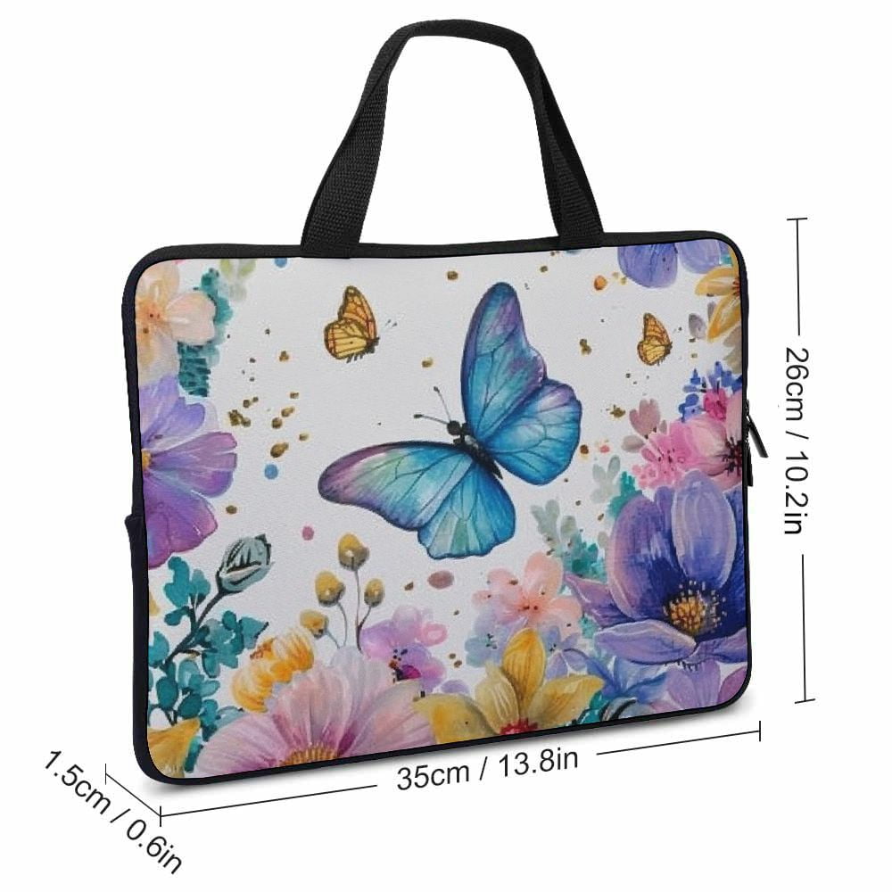 JRXY Flowers Butterflies Blue Butterfly Laptop Handle Bag Diving Fabric Computer Protect Case 13inch