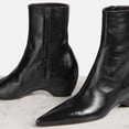 thumbnail image 2 of FSJ Women Pointed Toe Wedge Ankle Boots Sleek Leather Mid Heel Side Zipper Minimalist Booties Comfort Shoes Size 8.5 Black, 2 of 4