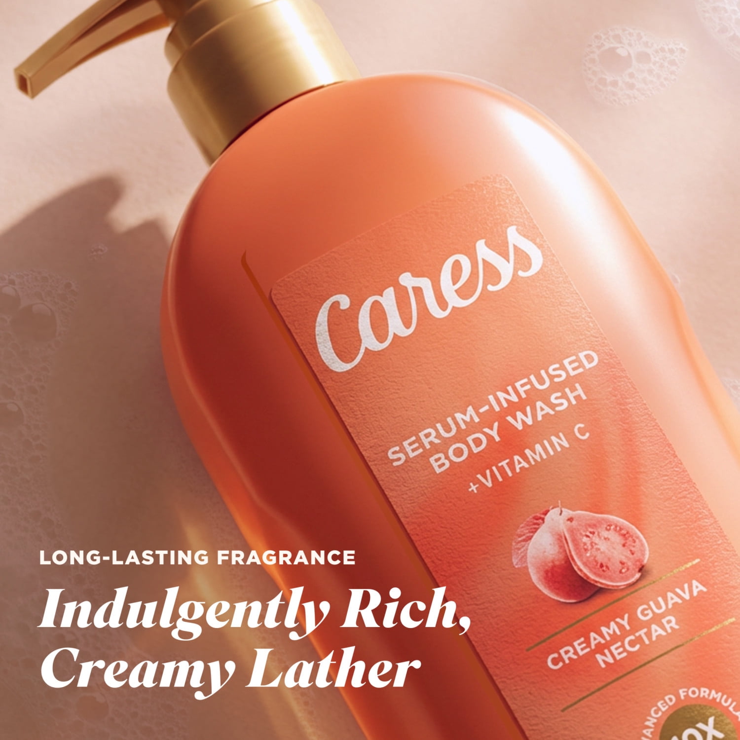 Caress Creamy Guava Nectar Body Wash, Serum-Infused Moisturizing Wash, Long-Lasting Fragrance, 20 oz