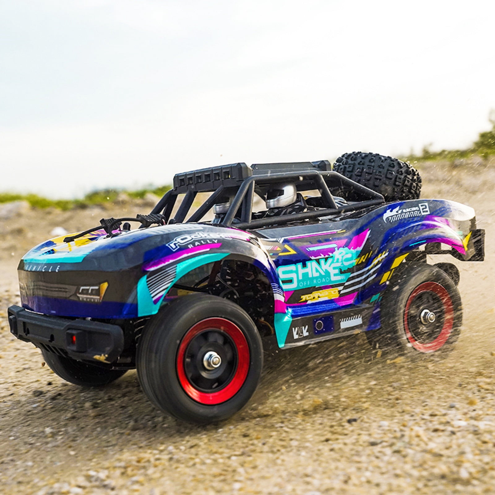 RC Car 1:18 Scale 4WD High Speed 40km/h Remote Control Truck, 380 Brushed Motor, Off-Road Monster Crawler with LED Lights and 2 Batteries