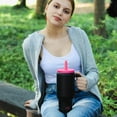 thumbnail image 6 of BOTTLE BOTTLE 30 oz Tumbler with Lid and Straw, Stainless Steel Travel Mug, Tumbler with handle, Water Bottle with straw for College Office, Gifts for Women Him Her (Black Pink), 6 of 7