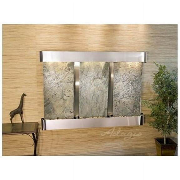 Adagio OFR2002 Olympus Falls-Round-Stainless Steel-Green Natural Slate Wall Fountain