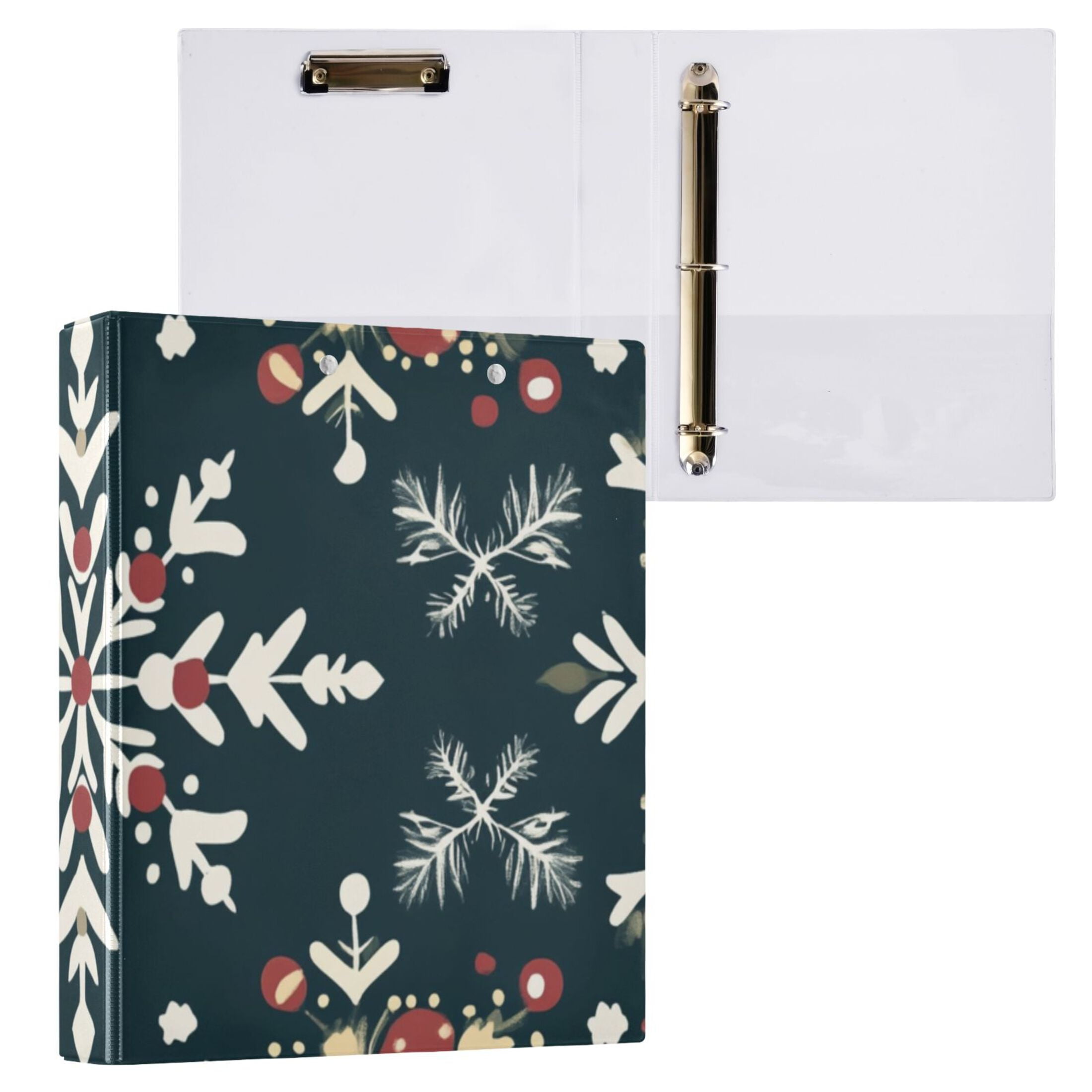 Christmas Snowflakes 3 Ring Binders 1.5 inch Hardcover File Folders with Interior Pockets A4 Size Organizer for School Office Hospital Set of 2
