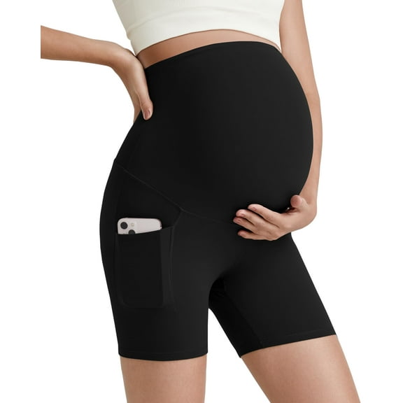 G4Free Barefeel Maternity Biker Shorts with Pockets Over The Belly Legging 5" Pregnancy Yoga Pants Athletic Workout