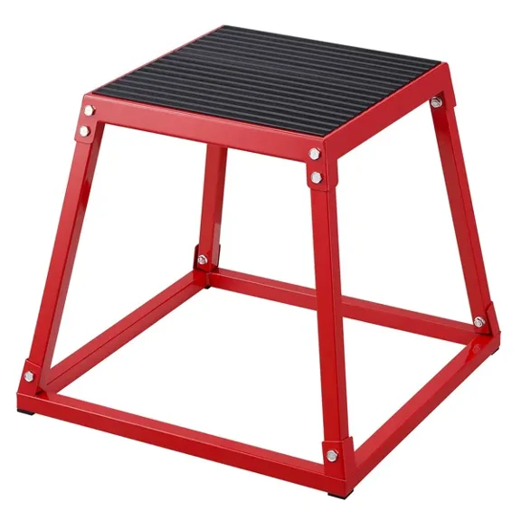 18 Inch Red Steel Plyometric Jump Box Anti Slip Fitness Exercise Platform for Home Gym Strength Training