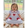thumbnail image 6 of BemeyourBBs Toddler Baby Girl Baseball Dress Outfit 6 12 18 24 Months 2 3 4 Years Puff Short Sleeve Doll Collar Stripes Embroidery Baseball Bow Summer Dress Clothes, 6 of 9