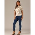 thumbnail image 3 of DARING DIVA Women's Floral Ruffled Neck Short Sleeves Top Blouse S Beige-Floral, 3 of 6