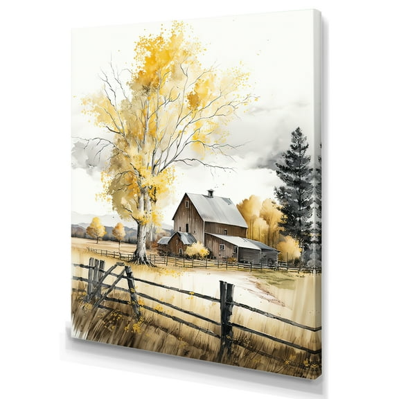 Designart Yellow Barn In Spring VIII Canvas Wall Art
