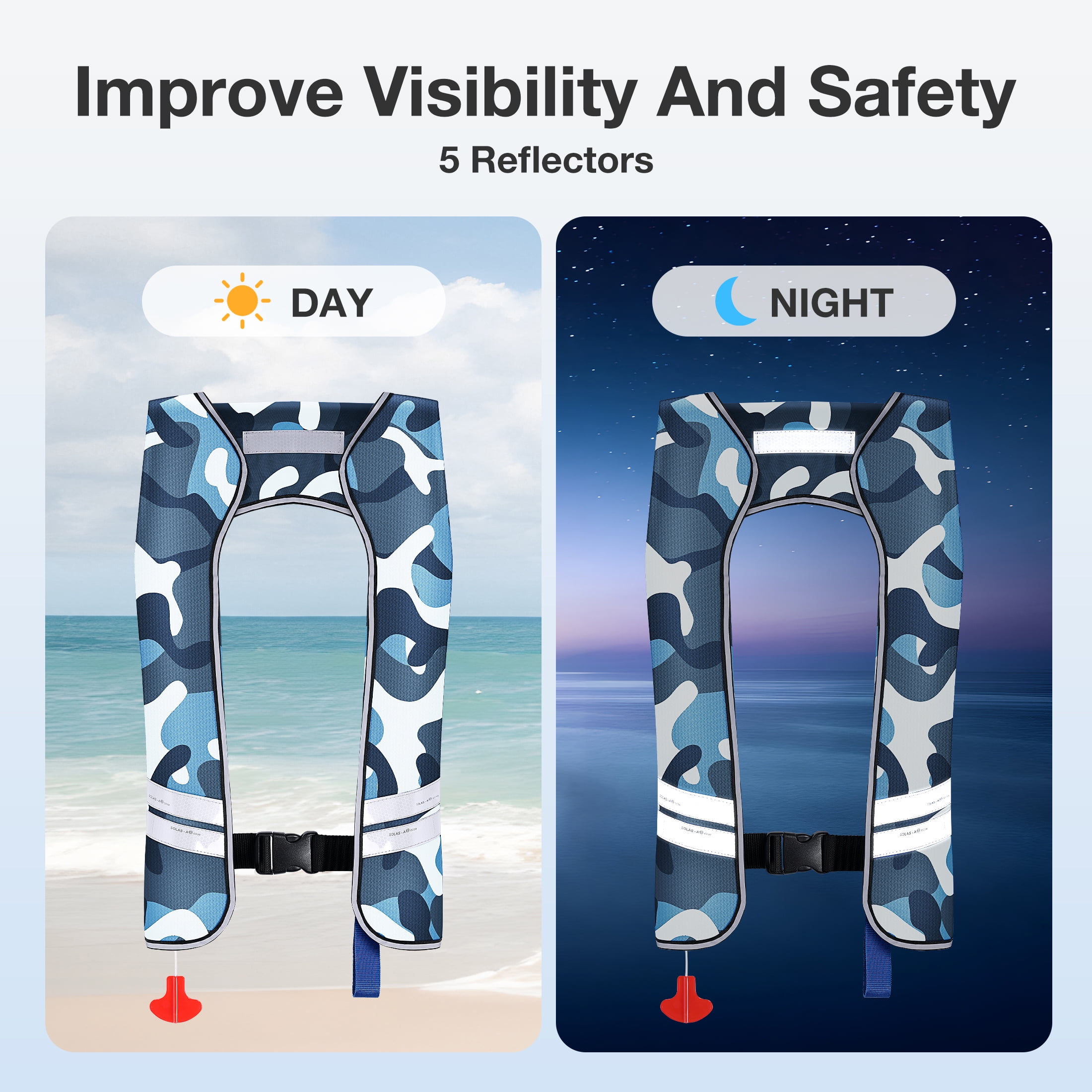 WARMOUNTS Automatic Inflatable Life Jacket w/ 5 Reflectors & Whistle, Adult PFD Survival Buoyancy Vest for Boating Fishing Sailing Kayaking for Men Women Max Waist Size: 50''