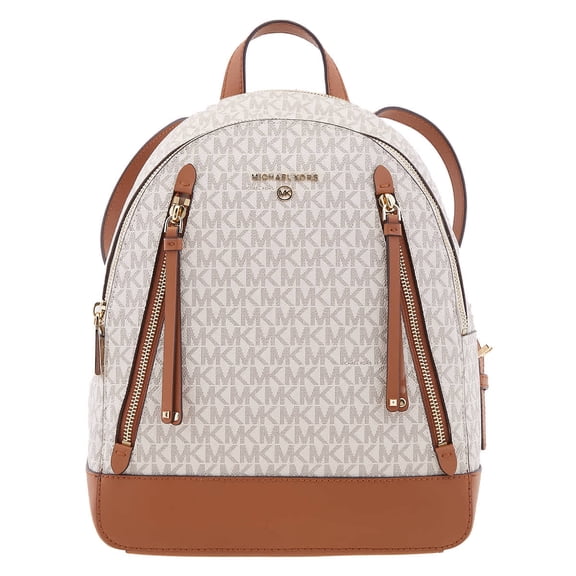 Michael Kors Ladies Brooklyn Medium Pebbled Leather Backpack - Ivory/Brown