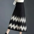 thumbnail image 4 of comerut Women Fall Winter Skirt High Waist Elastic Waist Color Matching Knitted A-line Big Swing Warm Soft Thick Commute Midi Skirt, 4 of 8
